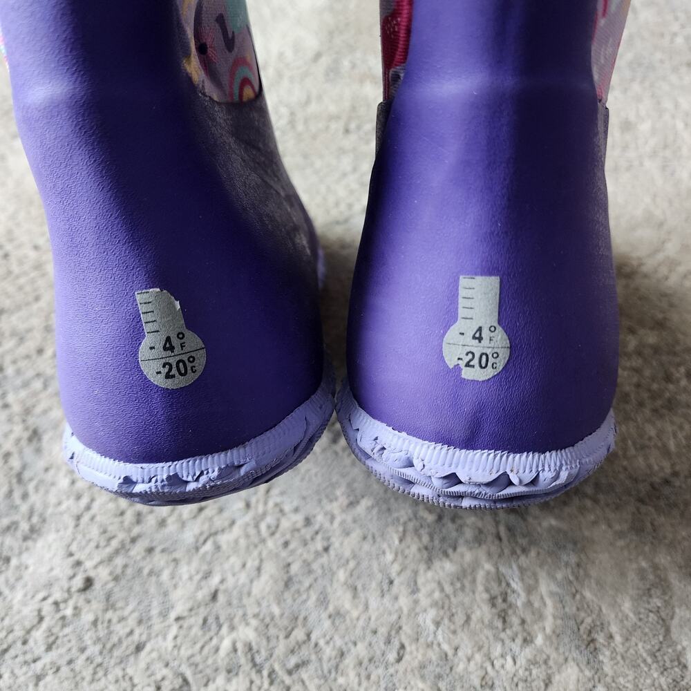 Bogs Durham Youth Size 2 Rain Boots Unicorn Waterproof Purple Kids - Picture 7 of 9